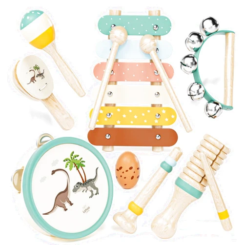 Lehoo Castle Baby Musical Instruments for Toddlers, Montessori Wooden Toys for 2 Year Old, 18 Months Xylophone Maracas Percussion Toy Set with Storage Bag, Christmas Birthday Gifts for Boys Girls Age 2-4