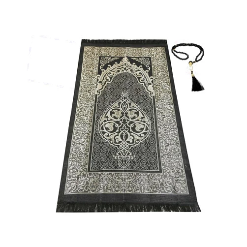 SUMELA Muslim Prayer Rug - Prayer Mats Muslim, Traditional Style, Thick and Padded Muslim Prayer Mat, 99 Prayer Beads Included, for Men-Women and Kids, Prayer Bead (Black)