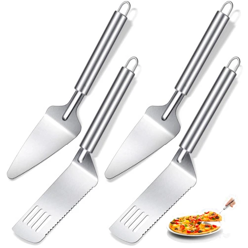 Patelai 4 Pieces Pie Server Set Stainless Steel Pie Spatula Serrated Cake Cutter with Comfortable Handle, Easy to Grip for Cutting and Serving Desserts Brownies Pizza and Cake