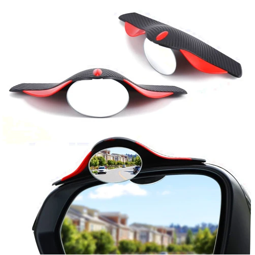 LivTee Blind Spot Mirror with Side Mirror Rain Guard, HD Glass Frameless Convex, Carbon Fiber 2-in-1 Side Mirror Covers Kit with Wide Angle Adjustable Stick for Cars SUV and Trucks, Pack of 2