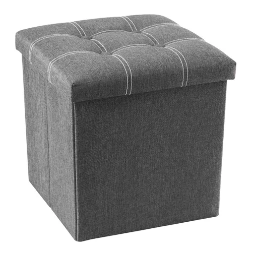 YOUDENOVA 15 inches Storage Ottoman Cube, Foldable Storage Boxes Footrest Step Stool, Padded Seat for Dorm Living Room, Support 300lbs, Line Fabric Grey