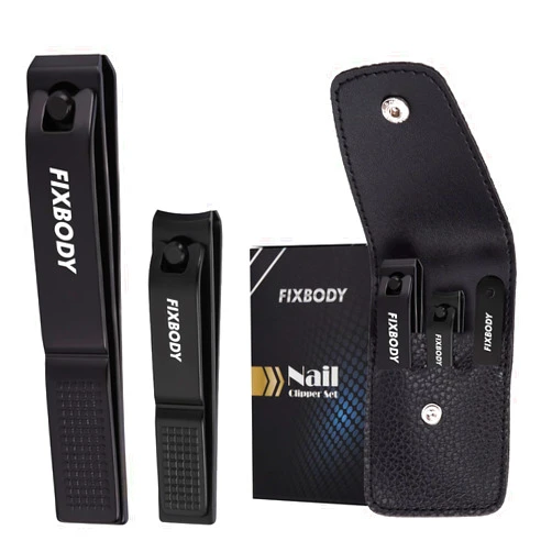 FIXBODY Nail Clipper Set, Ultra Sharp Black Stainless Steel Fingernail & Toenails Clipper and Nail File with Leather Travel Case,Great Christmas Gift,Stocking Stuffers for Men and Women