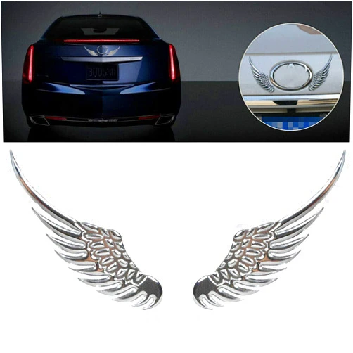 Aidelan Popular Universal 3D Silver Angel Wings Sticker Decal Badge Compatible With Car Window Bumper Body