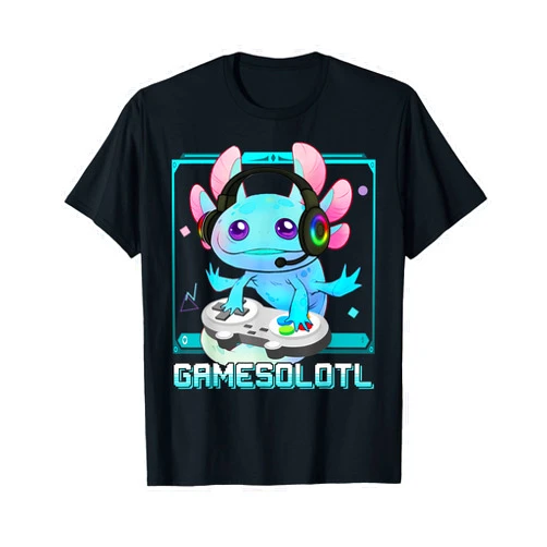 Gaming Axolotl Salamander Funny Video Game Lover Gamesolotl Axolotl Video Gamer Kawaii Pastel Goth Cute Anime T-Shirt