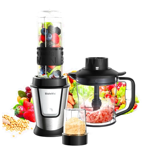 BioloMix Blender and Food Processor Combo, 700W Portable Juicer,Personal Blender,Meat Grinder,Food Processor and Blender,Coffee Spice Grinder, Meat Chopper,Smoothies, Fruits Mixer