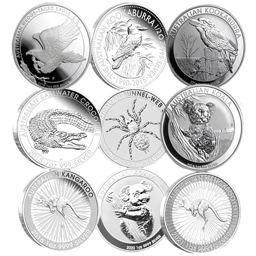 Pp supm 9pcs Australia Wildlife Commemorative Coins Kookaburra + Spider +Koala +Eagle Animal Souvenir Medals, Collectible Silver-Plated Coin Set