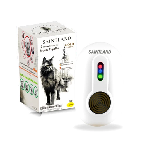 SAINTLAND 3 Wave Synthetic Pest Repeller - Gold Edition, E-Magnetic & Ultrasonic Rodent Repellent, See Effects in 3 Weeks, Indoor Repel Roach,Mouse, Rat, Squirrel SD-042