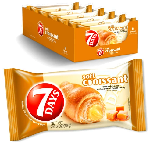 7 Days 7Days Soft Croissant, Caramel - Dulce De Leche, Breakfast Pastry, Individually Wrapped On The Go Snack, Non-GMO (Pack of 6)