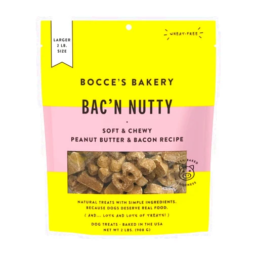 Bocce's Bakery Bac' N Nutty Soft & Chewy Peanut Butter & Bacon Recipe Natural Dog Treats, Wheat-Free, 2 lb (Pack of 1)