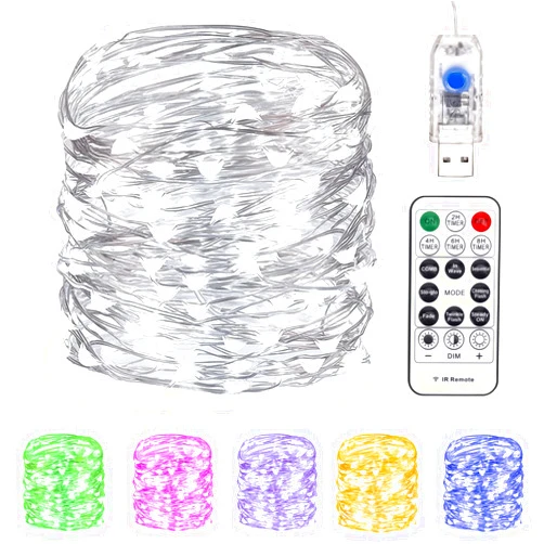 Siuholi Fairy Lights 66 ft 200 LED USB Twinkle String Lights Plug in Silver Wire Lights with Remote and Timer 8 Modes Outdoor Waterproof Starry Lights DIY Party Wedding Christmas Decoration（White）