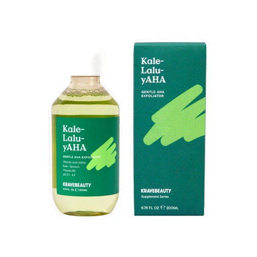 KraveBeauty Kale-Lalu-yAHA, Gentle 5.25% AHA Exfoliator, Contains Glycolic Acid & Hyaluronic Acid, Unclogs Pores and Hydrates Skin, Vegan & Cruelty Free, 6.76 fl oz