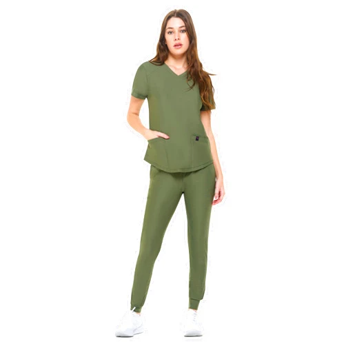 Natural Uniforms Ultra Stretch Womens Jogger Scrub Set (Olive, Medium)