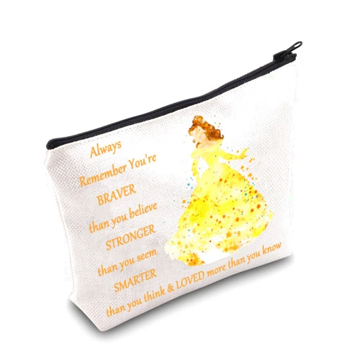 WZMPA Princess Cosmetic Makeup Bag Fairy Tales Fans Gifts You Are Braver Stronger Smarter Than You Think Belle Makeup Zipper Pouch Bag For Women Girls (Always Bellee)