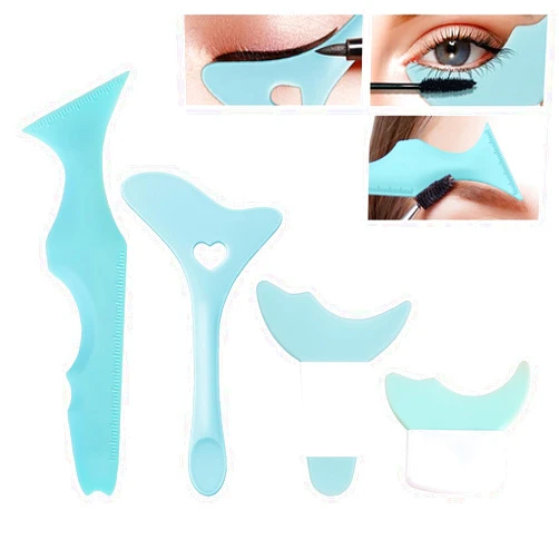 Booge 4 Pcs All in One Eyeliner Stencils Wing Tips + Eyeshadow and Eyeliner Stencils Pad + Silicone Eyeshadow Baffle, Defined Eyeliner Eyelash Guide Tool for Beginners and Makeup Masters - Blue