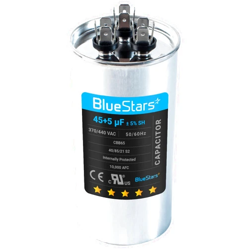 BlueStars Upgraded Version 45+5 uf/MFD 370 or 440 Volt VAC Round Dual Run Capacitor CBB65 50/60 Hz - Compatible for AC Condenser Straight Cool or Heat Pump Air Conditioner