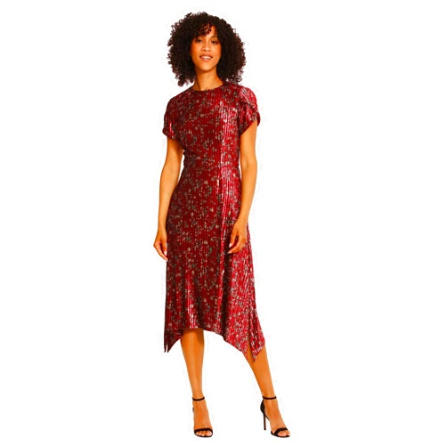 Maggy London Women's Tulip Sleeve Shark Bite Hem Midi Dress