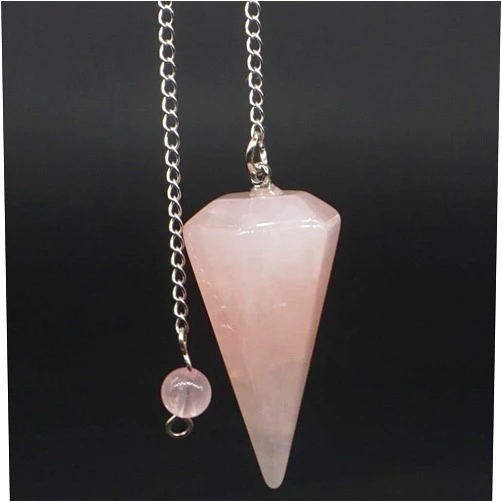 KAKDA-STORE Bonded Pendulum Natural Gemstone Rose Qartz Healing Crystal Reiki Dowsing Tool
