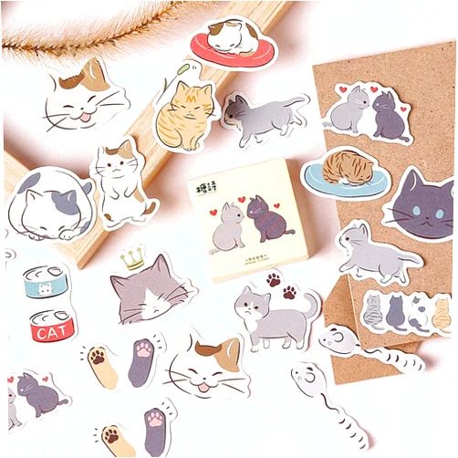 Doraking Small Size Laptop Stickers Decals, 45pcs Doraking Boxed DIY Decoration Super Cute Cats Stickers for Laptop, Planners, Scrapbook, Suitcase, Diary, Notebooks, Album (Cats Diary)