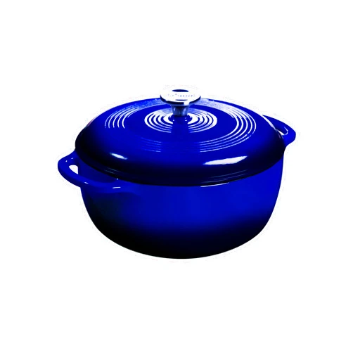 Lodge 7.5 Quart Enameled Cast Iron Dutch Oven with Lid – Dual Handles – Oven Safe up to 500° F or on Stovetop - Use to Marinate, Cook, Bake, Refrigerate and Serve – Indigo