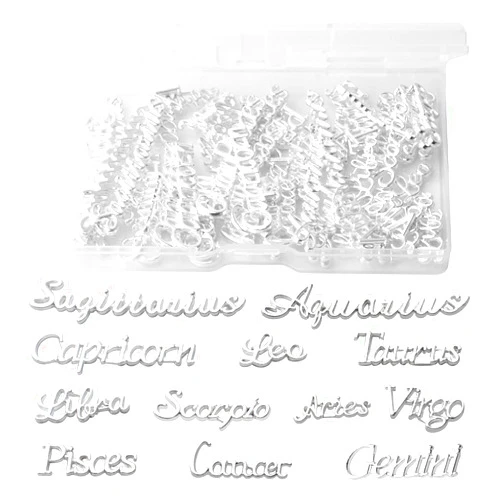 Aylifu Constellation Resin Fillers Charms,72pcs Twelve Zodiac Word Message Charms Alloy Flatback Epoxy Resin Supplies Filling Charm Pendants with A Box for DIY Jewelry Making Accessory