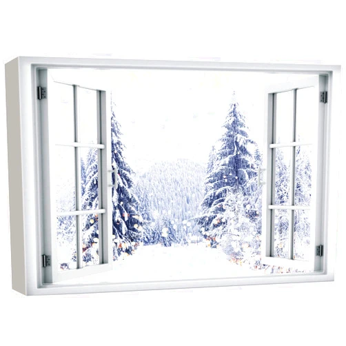 wall26 Canvas Print Wall Art Window View Snowy Winter Pine Tree Forest Celebrations & Holidays Nature Photography Realism Landscape Colorful for Living Room, Bedroom, Office - 24