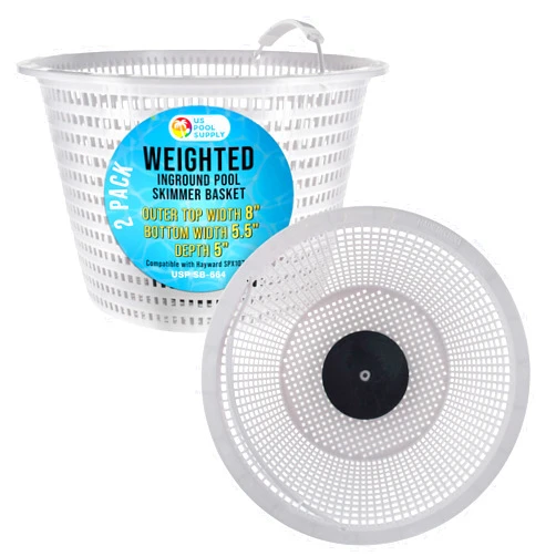 U.S. Pool Supply Weighted Inground Pool Skimmer Basket (Set of 2) - Skimmer Filter Basket, Skims Leaves – Compatible with Hayward SPX1070E, Prevent Pump Clogs - 8