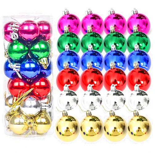 AlyBoto 24ct 60mm Christmas Balls Ornaments Essential Christmas Tree Decorations Shatterproof Christmas Decorations Indoor for The Home Holiday Christmas Party Decoration (Smooth, 6cm/6color/24ct)