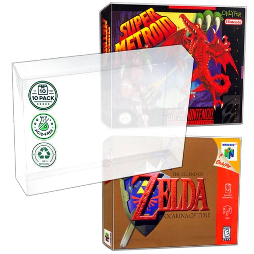 MALKO 10 Pack Video Game Protector Compatible with: SNES & N64 Game Box | Clear Plastic Sleeve Cover