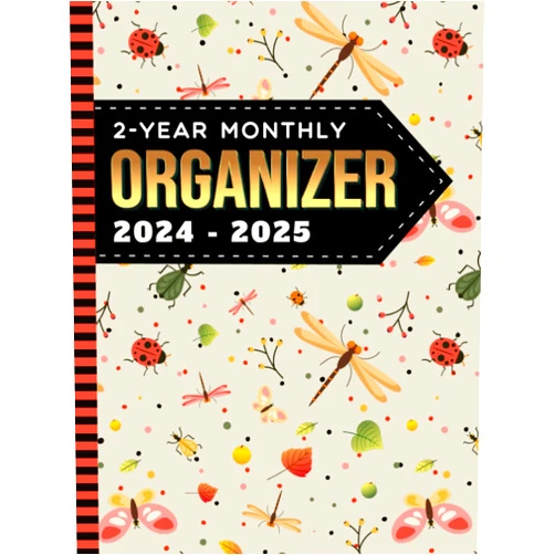 BND 24 Dos Anos Publishing 2-Year Monthly Organizer 2024-2025: Hardcover / 8.5x11 Large Dated Monthly Schedule With 100 Blank College-Ruled Paper Combo / 24-Month Life ... Ladybug Butterfly - Insect Art Pattern Cover