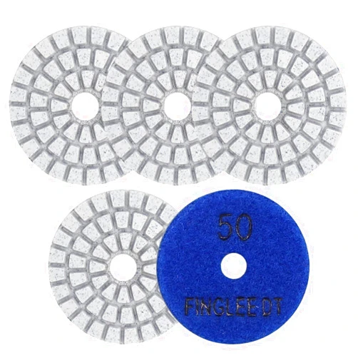 FINGLEE DT 2 Inch Diamond Polishing Pads with 7Pcs Dry Wet Granite Stone Polish Pad Kit for Drill，50-3000 Grit Polishing Pad (5Pcs 50#（Dry/Wet）)