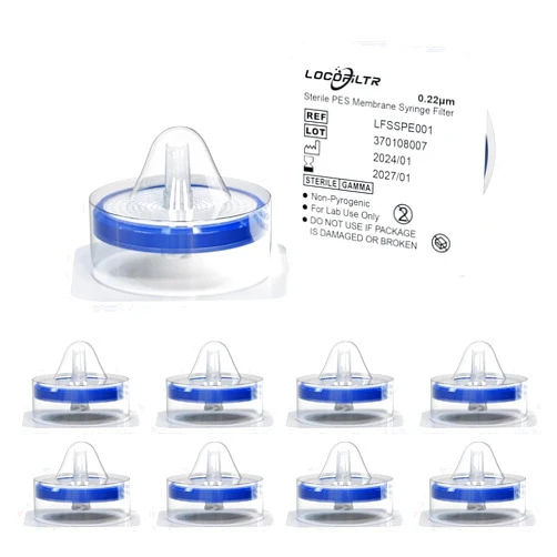 Locofiltr Syringe Filters PES Membrane, Sterile, 33mm Diameter, 0.22um Pore Size, Hydrophilic Filtration, Individually Packed, Pack of 10