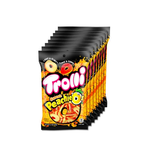 Trolli Peachie O's Rings, Sour Gummy Candy, 6.3 Ounce Bags (Pack of 8)