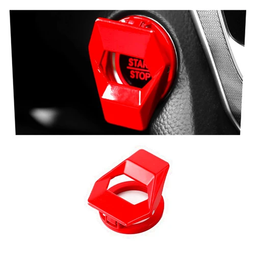 GLSOWEE Car Engine Start/Stop Button Cover, Zinc Alloy Car Push Button Start Cover Car Power Control Trim, Universal Key Ignition Switch Protective Cover for Cars, SUVs (Red)