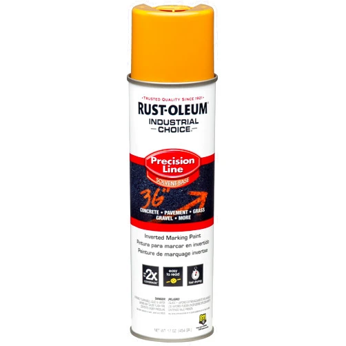 Rust-Oleum 203024 Industrial Choice Inverted Solvent-Based Marking Spray Paint, 17 Oz, Caution Yellow