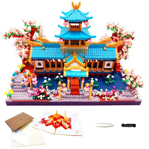 Alizdd Micro Building Blocks Set，Chinese Suzhou Garden Architecture and Cherry Blossom Bonsai Tree Building Toys for Adults，Japanese Sakura House Model，Creative Mini Bricks Gift for Kids 14+，2350 pcs