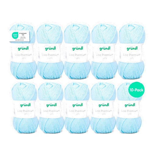 Grundl Lisa Premium Uni-Pack of 10 Balls, Acrylic, Light Blue 08, 10x 50g