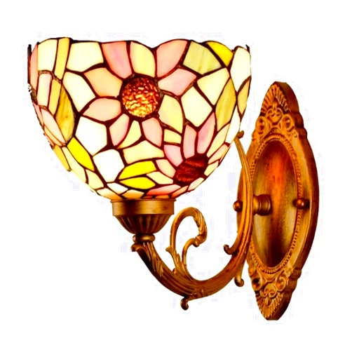KYTGFH Tiffany-Style Small Wall Sconce Tiffany-Style Sun Flower Wall Lamp Stained Glass Corridor Wall Sconce Lamp Fixture with 8-Inch Shade Aisle Bedroom Bedside Lamp