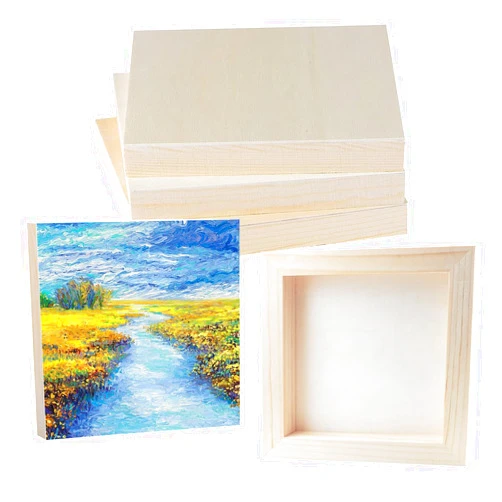 Voittozege 10 Pack Wood Board 8 x 8 inch Unfinished Wooden Canvas Board Square Wood Board Wooden Canvas Board Blank Wooden Canvas for Painting Painting Pouring Burning and DIY Craft Projects