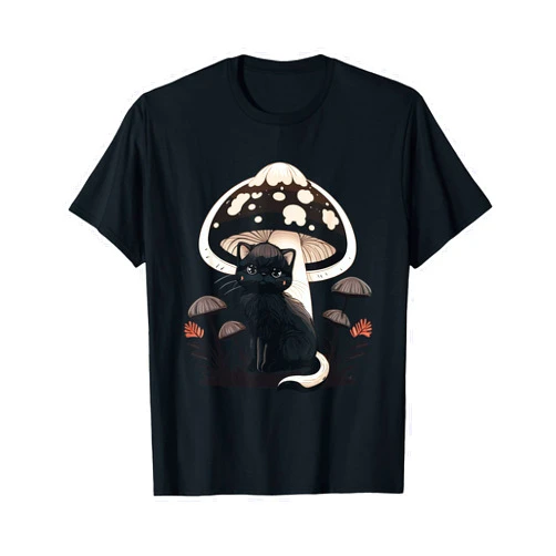 Cottagecore Aesthetic Cat With Mushroom Hat Gifts Cottagecore Aesthetic Cat with Mushroom Hat Morels Kawaii Men Women Girls Kids T-Shirt