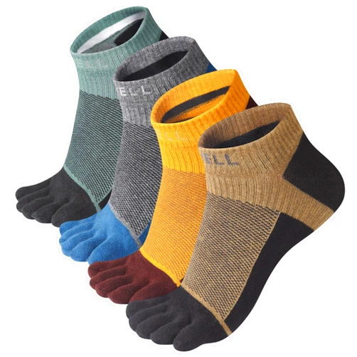 VWELL Toe Socks for Men Women Running Ankle Cotton Five Fingers Design Low Cut Athletic 4 Pairs Size 8-11