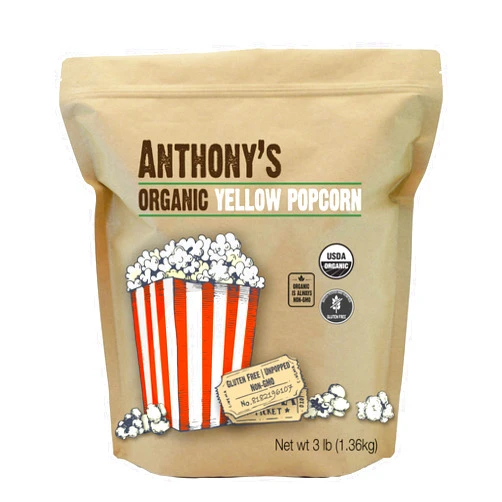 Anthony's Organic Yellow Popcorn Kernels, 3 lb, UnPopped, Gluten Free, Non GMO