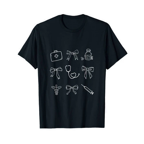 Medical Worker & School Doodles Co. Medical Doodles Coquette Bows Nurse Doctor Healthcare Women T-Shirt