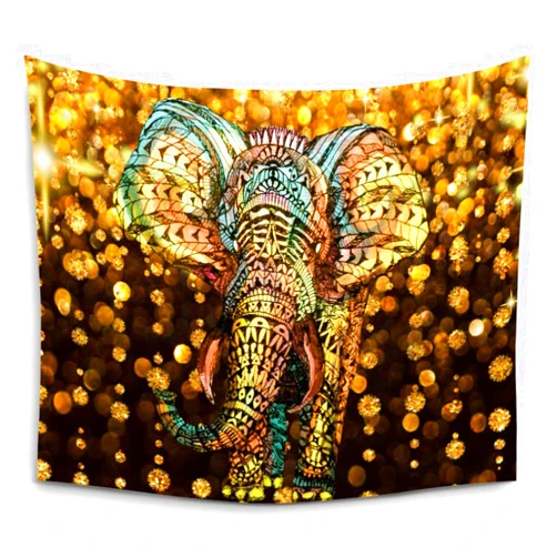 Ruibo Elephant Tapestry,watercolor Aztec Gold Elephant With Gold Rain Shine Flicker Glow Jewelry Stones Light/Indian Bohemian Wall Hanging Tapestry For Wall Hanging Decor For Bedroom Living Room Dorm