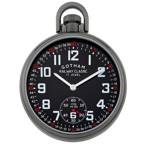 Gotham Men's Gun-Plated Stainless Steel Mechanical Hand Wind Railroad Style Pocket Watch # GWC14108BBK