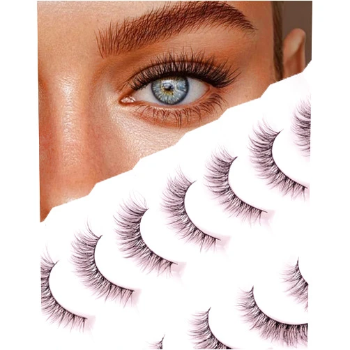 Onlyall Natural Lashes Wispy Lashes Natural Look False Eyelashes Natural Flared Eyelashes False Eye Lashes Soft Fluffy Lashes 7 Pairs D1 Natural (6-13MM)
