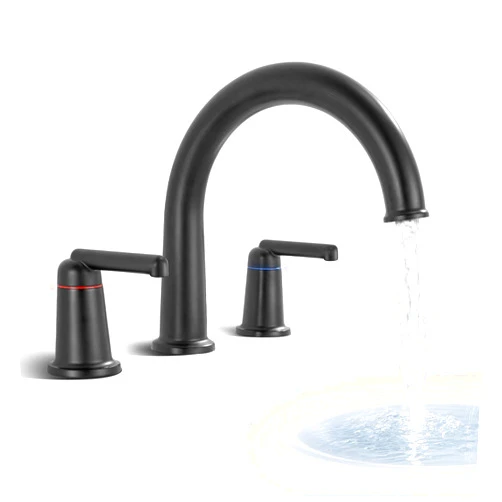 Kruzoo High Flow Roman Tub Faucet with Valve, Widespread Solid Brass 3 Hole Bathtub Faucet, 2 Handle Deck Mount Bath Tub Filler with Supply Water Hoses, Matte Black