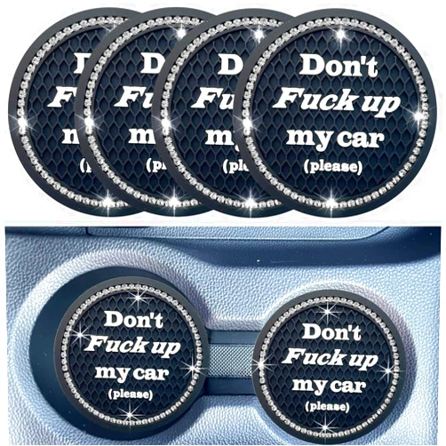 Smeyta Car Cup Coaster 4Pack,Bling Car Accessories Interior,Universal Car Cup Holder Coaster,Auto Cup Mats,Car Cup Holder Insert Coasters(Black,4PC)