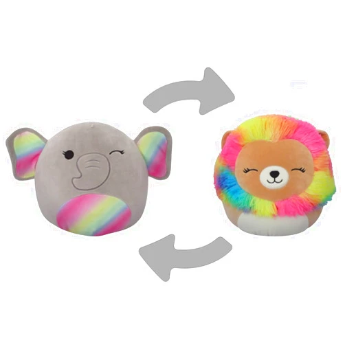 Squishmallows Original FlipAMallows 12-Inch Yellow Lion and Grey Elephant - Medium-Sized Ultrasoft Official Jazwares Plush