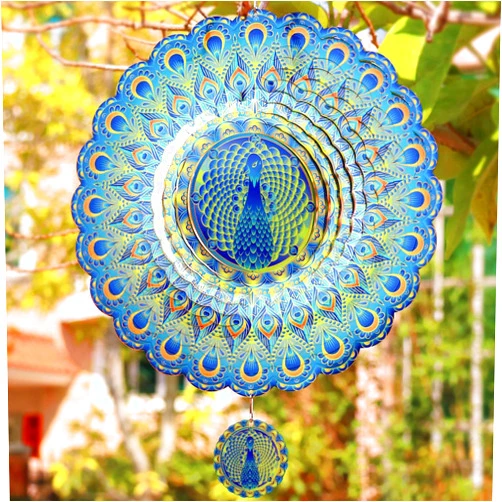 LINXUXIE Peacock Wind Spinner Outdoor 3D Stainless Steel Garden Hanging Decorations Outdoor, 12 inch Metal Wind Spinners Clearance, Wind Kinetic Sculpture Yard Art Decor Gift for Women Men