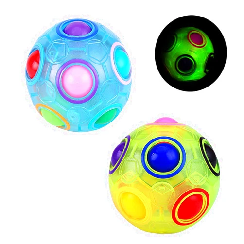 TANCH 2 Pieces Luminous Magic Rainbow Puzzle Ball Glow in Dark Stress Reliever & Brain Teaser Football Fidget Cube Set for Kids Adults Pack of 2(Glow Blue+Green)…